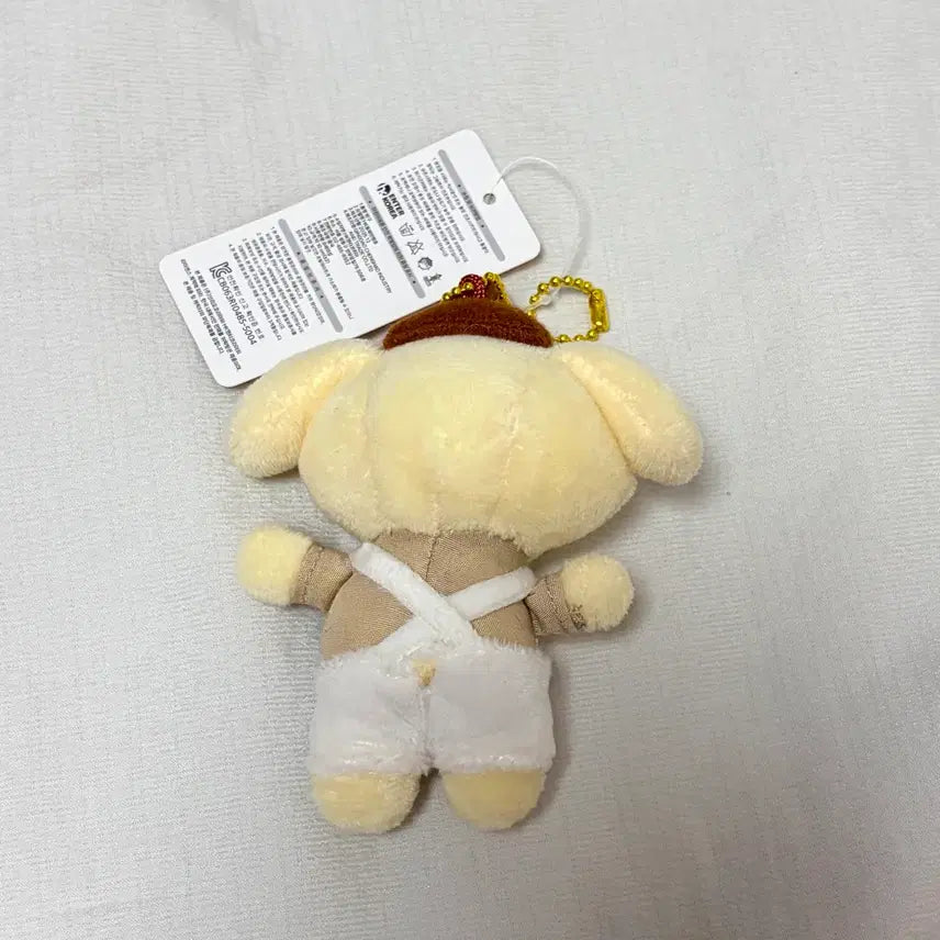 [BUNJANG] Sanrio Pompompurin Overalls Mini Keychain Plush Doll (10cm) / 산리오 폼폼푸린 멜빵 10cm 인형 미니 키링 판매