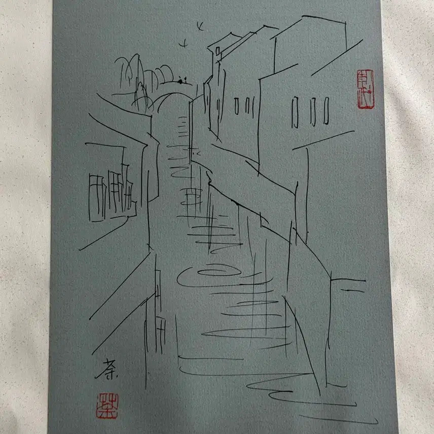 [BUNJANG] Wu Guanzhong Landscape Painting Antique Chinese Art / 우관중 필 강남수향 풍경화 육필 고서화 (5) 고미술품 골동품 수집품
