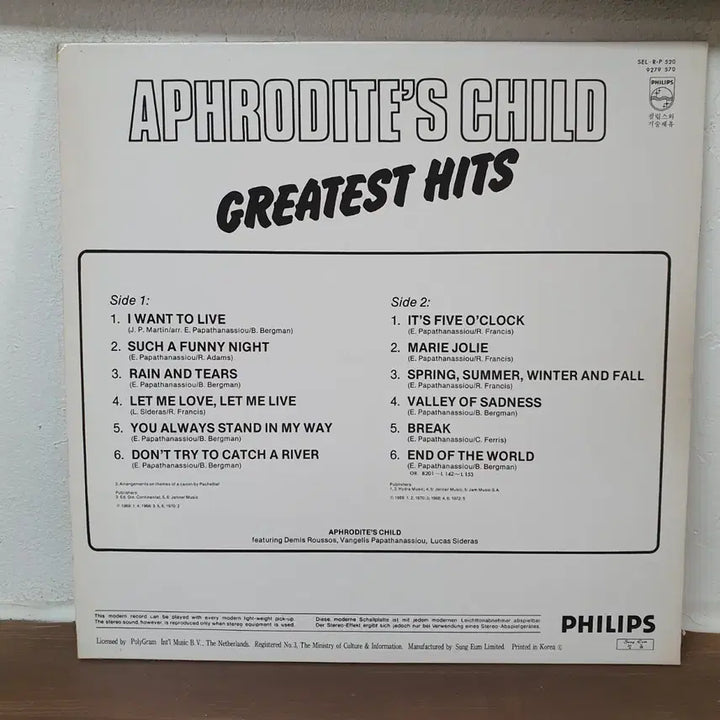 [SOLD OUT] 아프로디테스 차일드 Greatest Hits LP  1982 성음