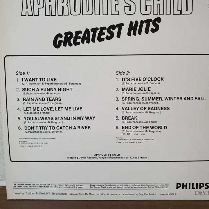 [SOLD OUT] 아프로디테스 차일드 Greatest Hits LP  1982 성음