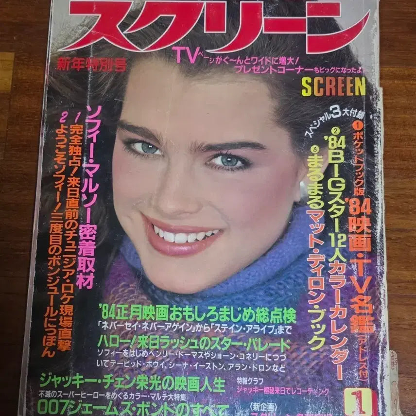 [BUNJANG] Screen Magazine January 1984 Issue - Featuring Brooke Shields, Sophie Marceau, Phoebe Cates, Tom Cruise, David Bowie / 스크린 브룩쉴즈 소피마르소 피비케이츠 성룡 톰크루즈 데이빗 보위