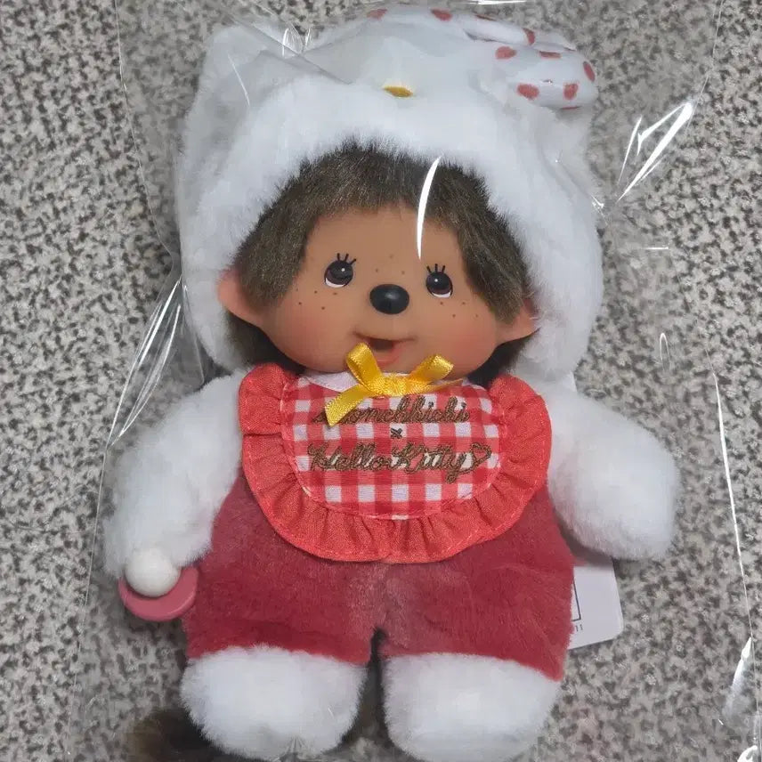 [BUNJANG] Hello Kitty Gingham Check Monchhichi / 키티 콜라보 깅엄 체크 몬치치