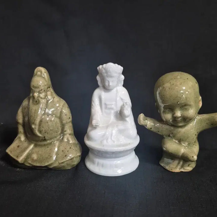 [BUNJANG] Ceramic Statue Set of 3 Guan Yu Child Figures / 도자기 불상 동자 관우 3점