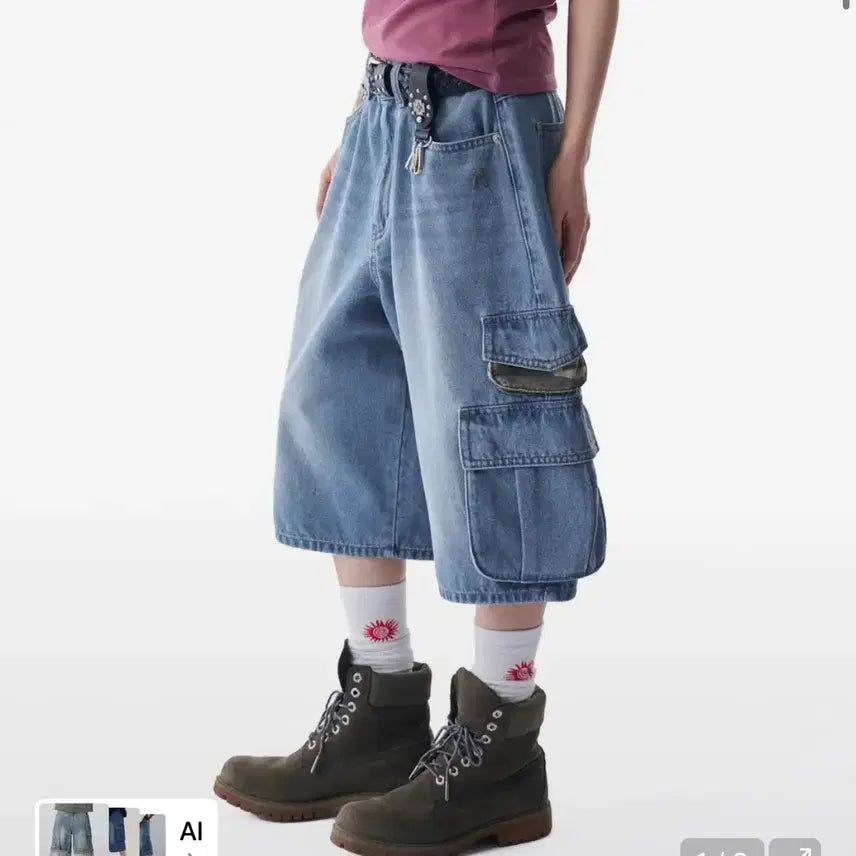 [BUNJANG] Arkam Camo Patch Bermuda Denim Cargo Pants / 아캄 카모패치버뮤다데님카고팬츠