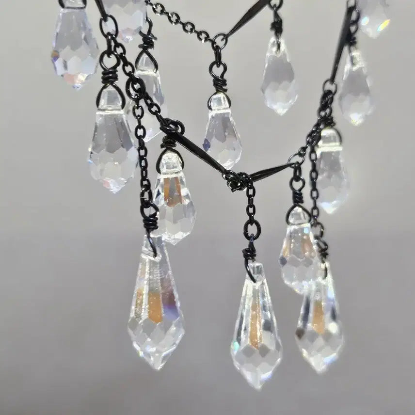 [BUNJANG] Vintage Crystal Double Chain Necklace / 빈티지 투명 크리스탈 2줄 체인 목걸이