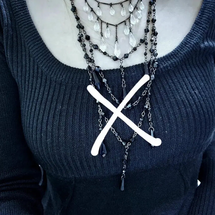 [BUNJANG] Vintage Crystal Double Chain Necklace / 빈티지 투명 크리스탈 2줄 체인 목걸이