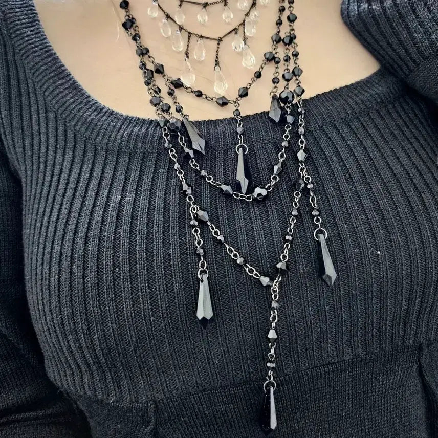 [BUNJANG] Vintage Crystal Double Chain Necklace / 빈티지 투명 크리스탈 2줄 체인 목걸이