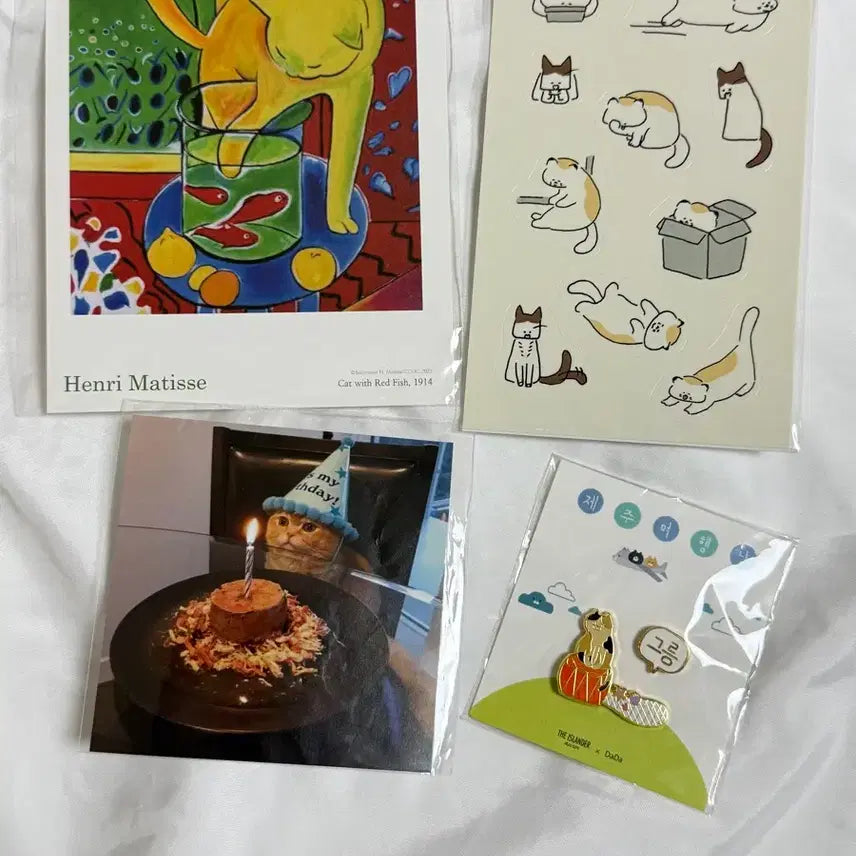 [BUNJANG] Cat Sticker, Postcard, and Badge Set / (미개봉) 고양이 스티커 엽서 제주도 소품샵 뱃지 세트