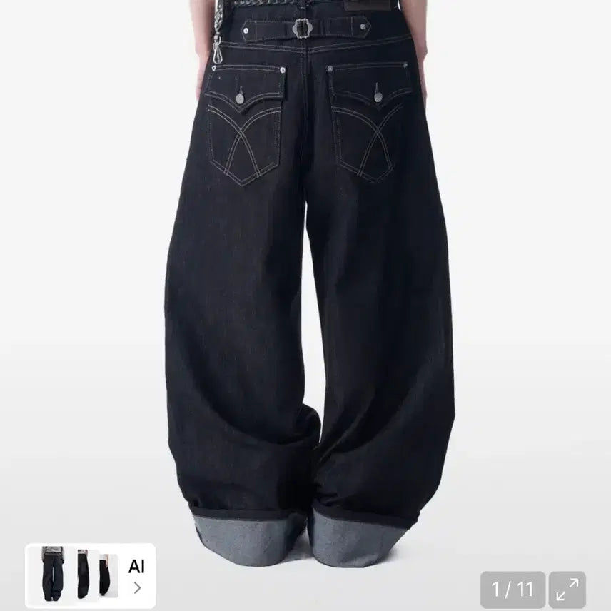 [BUNJANG] Arkam Cinch Back Denim Pants (Black) / 아캄 Cinch Back Denim Pants (Black)