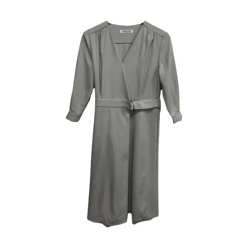 [BUNJANG] Akud Belted V-Neck Wrap Style Long Dress / 여S/아쿠드 벨티드 브이넥 랩 스타일 롱 원피스