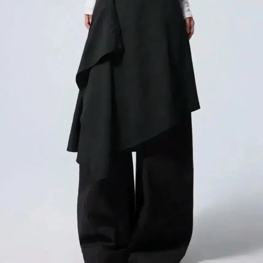 [BUNJANG] Black Layered Wrap Asymmetrical Skirt / 블랙 레이어드 랩 언발 스커트