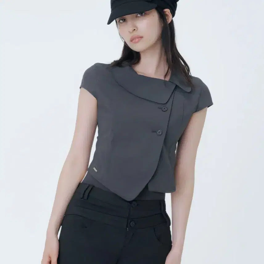 [BUNJANG] MiseKi Seoul Cropped Round Collar Jacket Charcoal / 미세키서울 크롭 라운드 카라 자켓 차콜