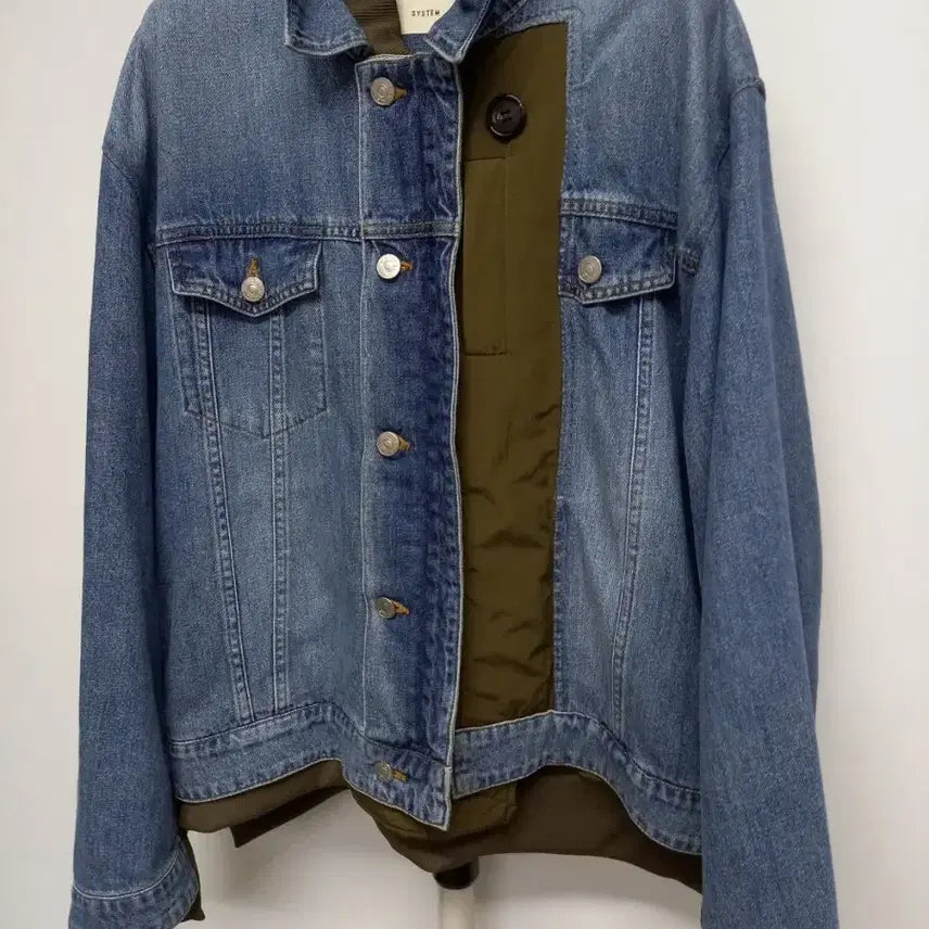 [BUNJANG] System Spring/Autumn Loose Fit Denim Jacket Khaki / 새 시스템 춘추동 루즈박시핏 데님 자켓 66.77
