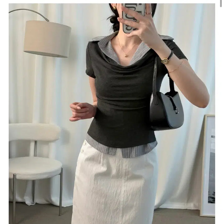 [SOLD OUT] [1번입은 새제품무방] 르쇼어 레이어드 카라 셔츠 프리사이즈 진짜이뻐요
