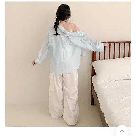 [BUNJANG] Oversized See-through Loose Fit Shirt Sky Blue / 에이블리 오버핏 시스루 루즈핏 셔츠 남방 하늘색 소라