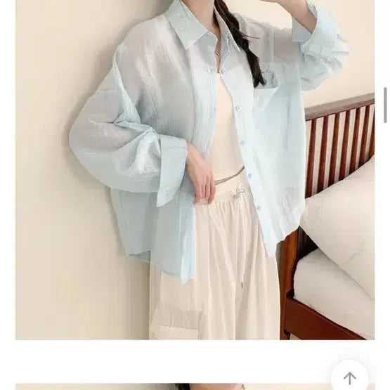 [BUNJANG] Oversized See-through Loose Fit Shirt Sky Blue / 에이블리 오버핏 시스루 루즈핏 셔츠 남방 하늘색 소라