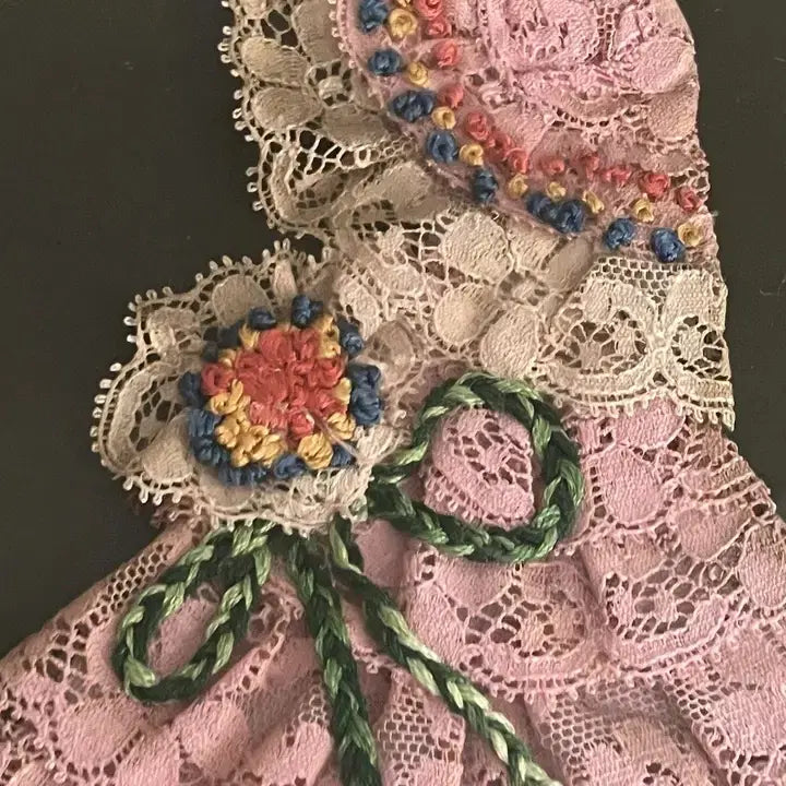[BUNJANG] 1950s English Crinoline Lady Pink Dress Ribbon Art Frame / 영국 크리놀린 레이디 핑크 드레스 리본아트 프레임.