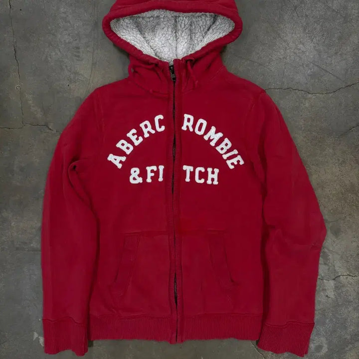 [BUNJANG] Abercrombie &amp; Fitch Fleece Lined Zip-Up Hoodie Red / 아베크롬비 후드집업 레드
