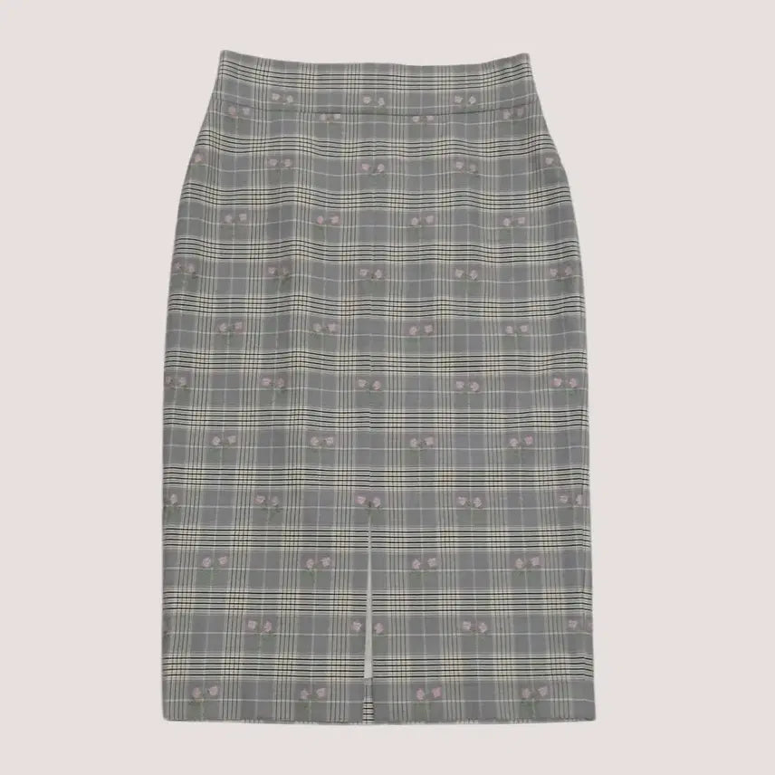 [BUNJANG] Mojo S.Phine Check Embroidered Flower Skirt / 모조에스핀 체크 자수 플라워 스커트(새것)