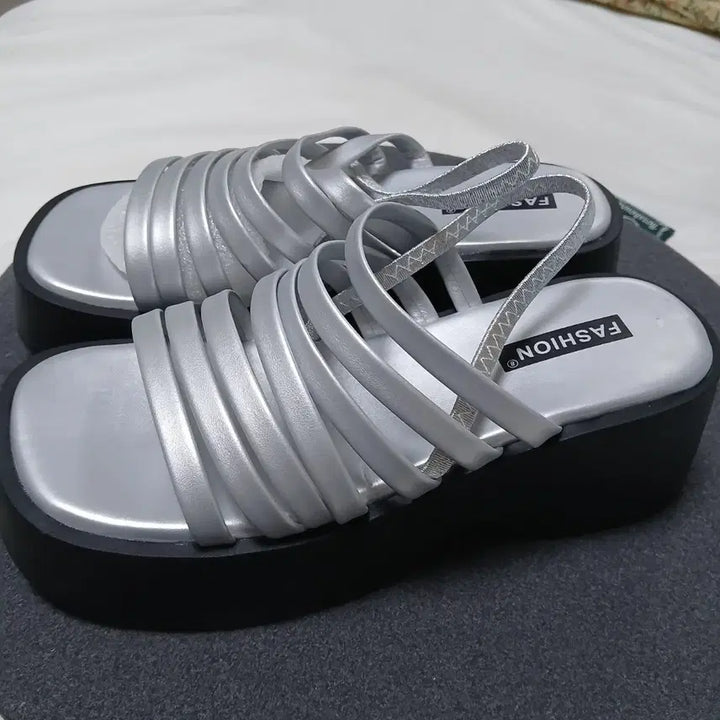 [BUNJANG] Fashion Platform Sandals Silver Size 240 / 패션 플랫폼 샌들 실버 240  새상품