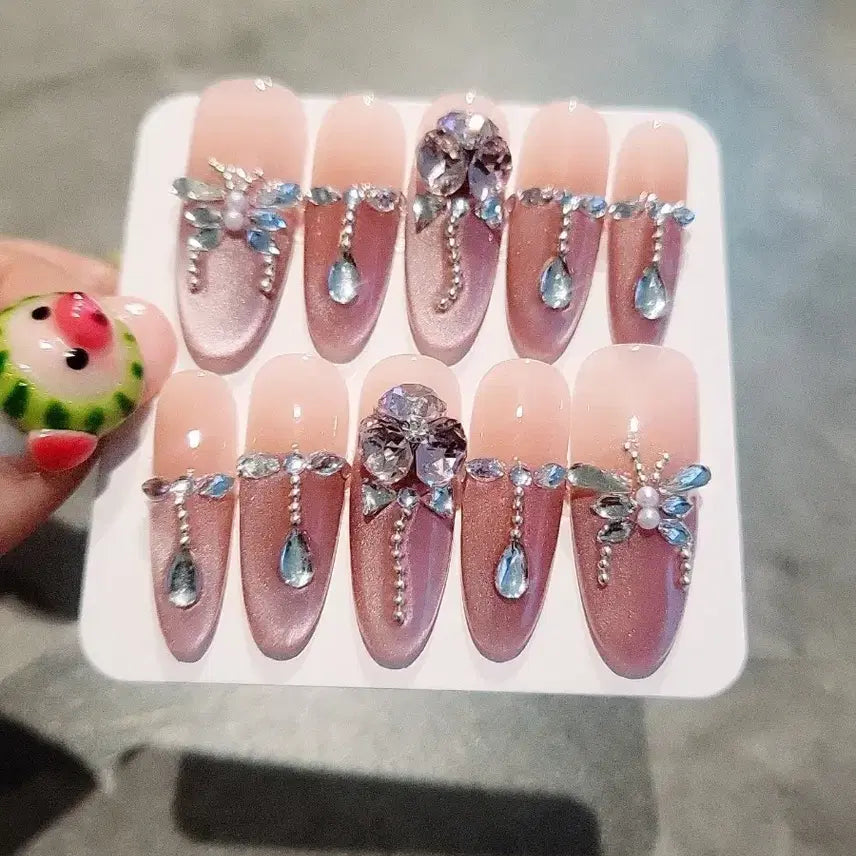 [BUNJANG] Lavender Drop Cubic Nail Tips - Medium Size / 라벤더 드롭 큐빅 네일팁 M사이즈