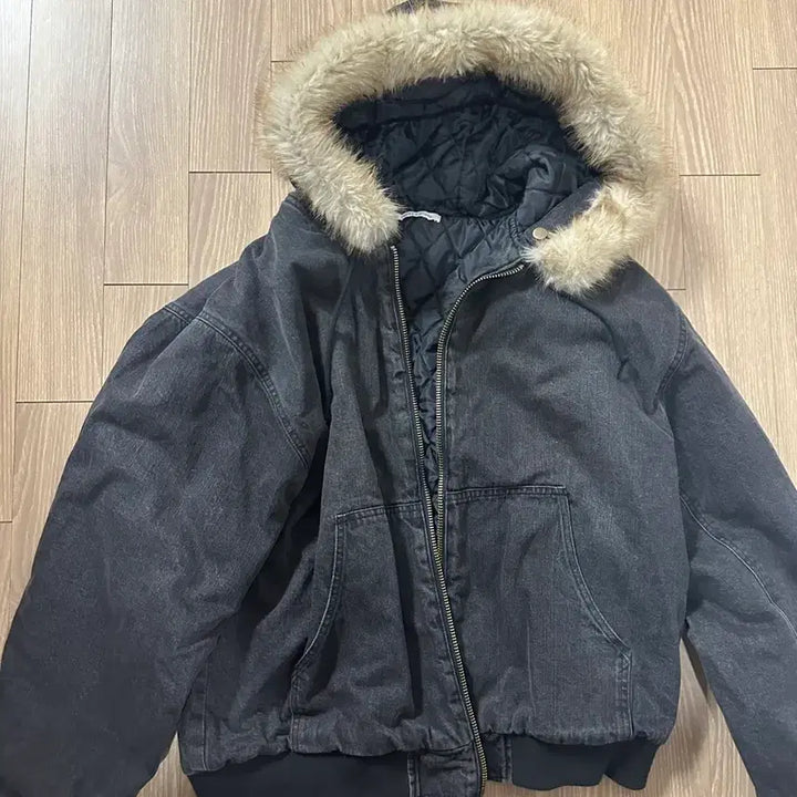 [BUNJANG] Freaks Store Fur Hooded Zip-Up Hoodie Charcoal Grey L / 프릭스 스토어 퍼 후드집업 L 차콜그레이