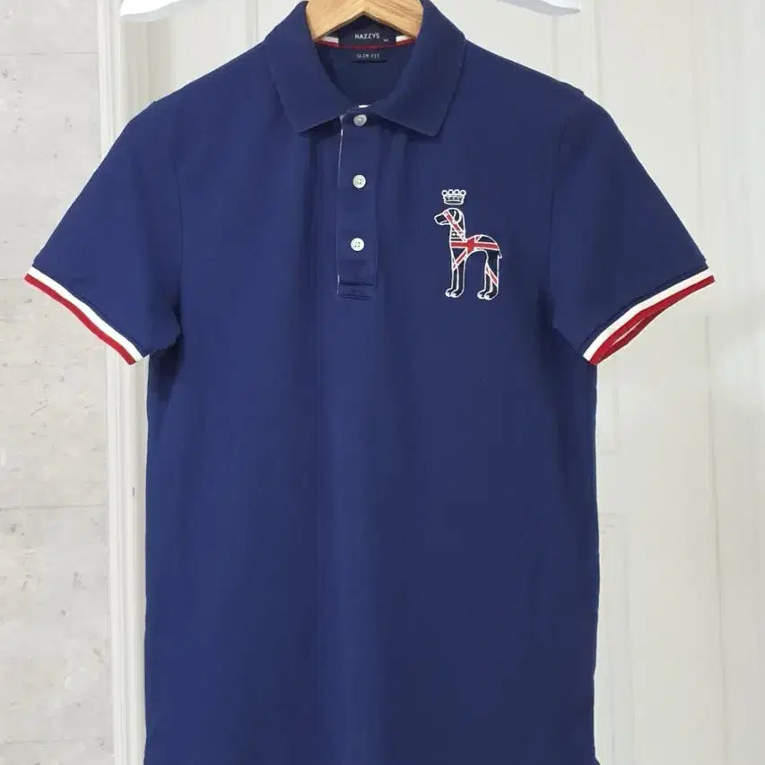 [BUNJANG] Hazzys Slim Fit Big Logo Short Sleeve Polo Shirt Navy / 헤지스 슬림핏 빅로고 반팔 카라티 95 네이비
