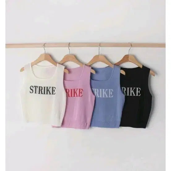 [BUNJANG] Strike Sleeveless Crop Knit Top / [새상품] 스트라이크 민소매 크롭 니트 (4color)