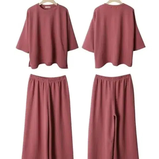 [BUNJANG] Half Sleeve Wide Pants Set - Pink / [새상품] 반팔 와이드 팬츠 세트 핑크