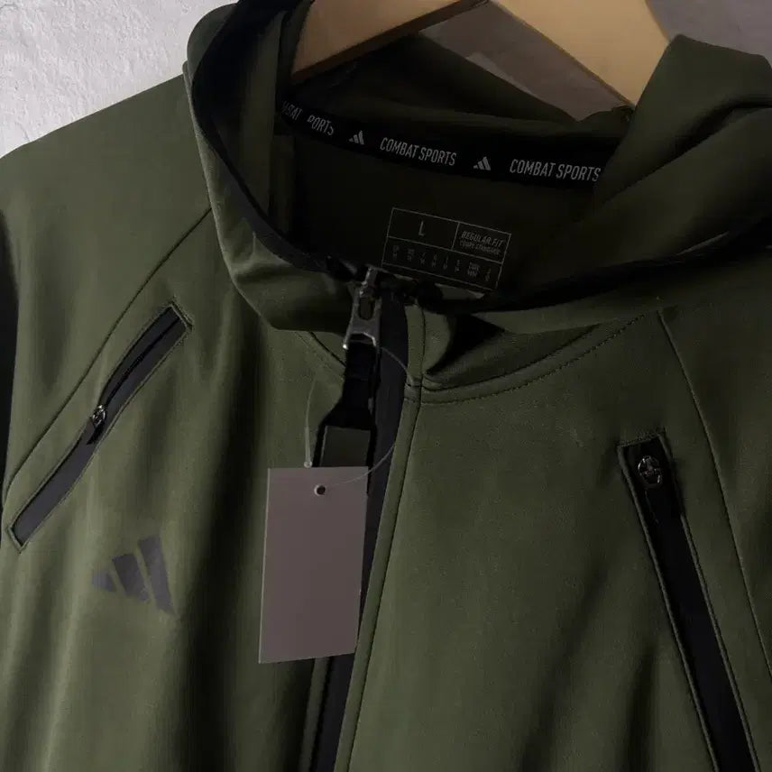 [BUNJANG] Adidas Khaki Track Hoodie / 아디다스 카키색 져지 후디