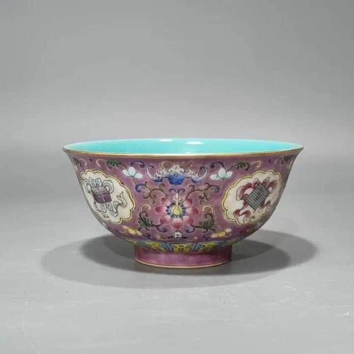 [BUNJANG] Qianlong Period Celadon Porcelain Vase with Eight Treasures and Flower Motif / 대청건륭년제 분채법랑 팔보화훼문 완. 지름 16 높이 7.8