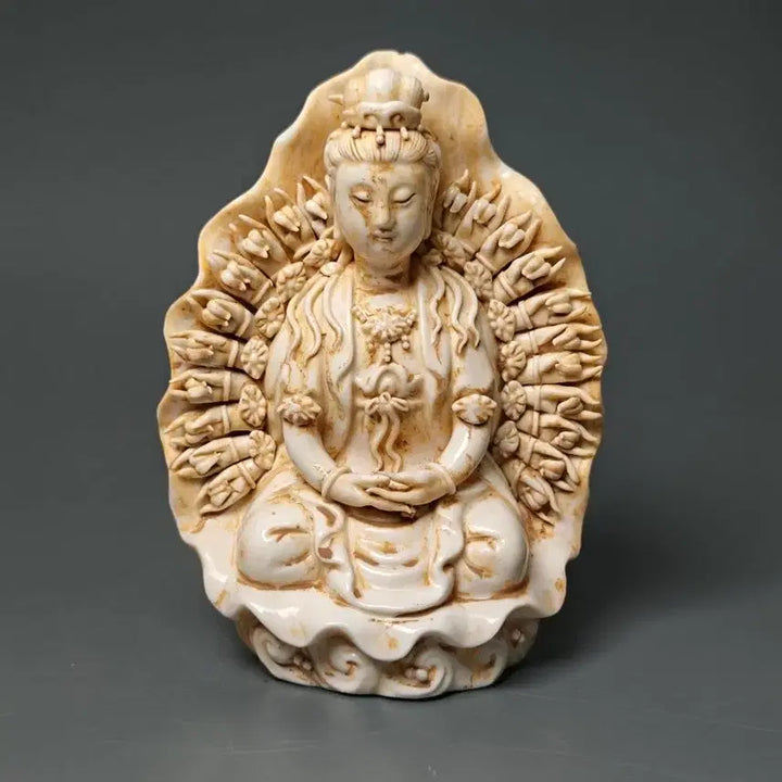 [BUNJANG] Goryeo Dynasty White Porcelain Filigree Vase Buddha Statue / 송 백자 투조 천수관음보살좌상 불상 불교 중국도자기 골동품 수집품