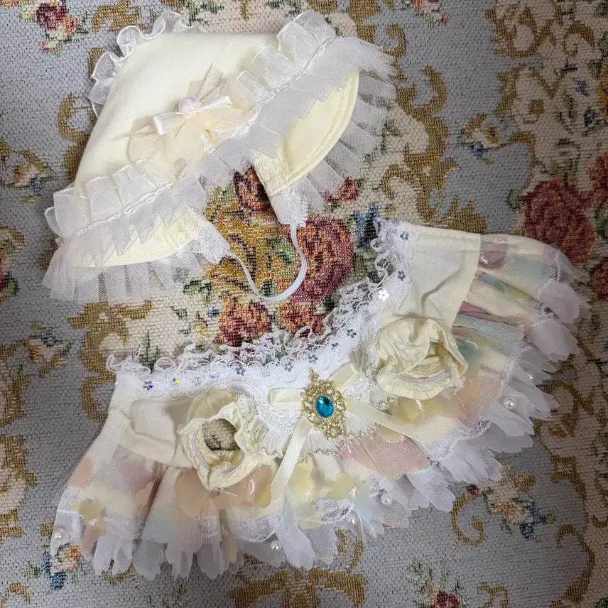 [BUNJANG] 20cm Doll Yellow Dress Set with Bonnet / 20cm 솜인형 옷 노랑 드레스 원피스 인형 옷 아기 보넷 세트