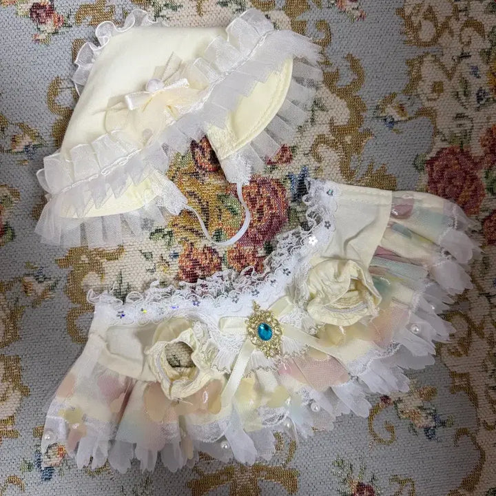 [BUNJANG] 20cm Doll Yellow Dress Set with Bonnet / 20cm 솜인형 옷 노랑 드레스 원피스 인형 옷 아기 보넷 세트