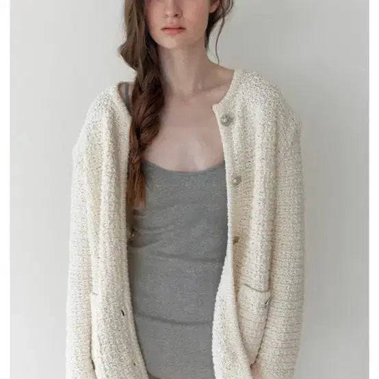[BUNJANG] The Luloge Tweed Knit Jacket Ivory / 더릴 로지 트위드 니트 자켓 아이보리