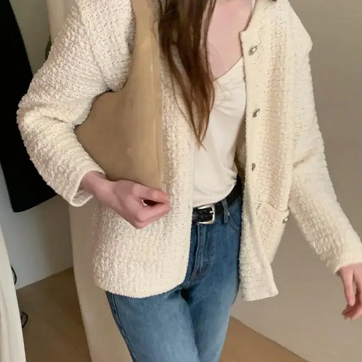 [BUNJANG] The Luloge Tweed Knit Jacket Ivory / 더릴 로지 트위드 니트 자켓 아이보리