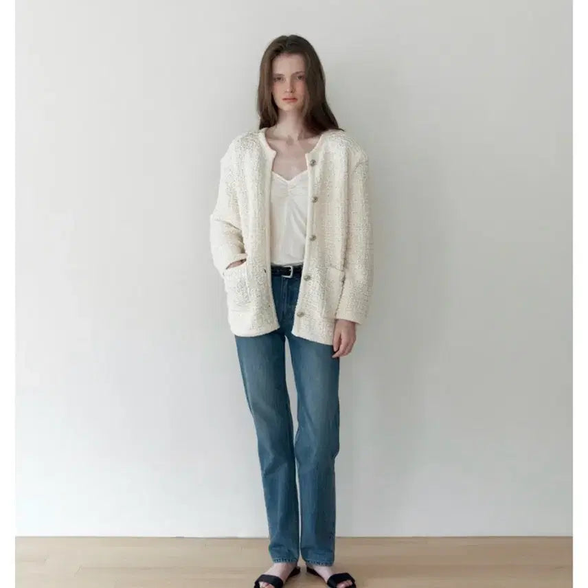 [BUNJANG] The Luloge Tweed Knit Jacket Ivory / 더릴 로지 트위드 니트 자켓 아이보리