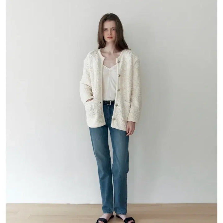 [BUNJANG] The Luloge Tweed Knit Jacket Ivory / 더릴 로지 트위드 니트 자켓 아이보리