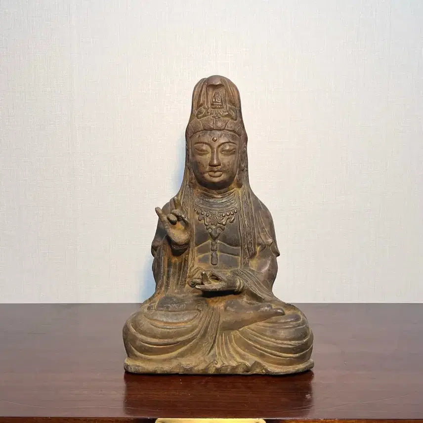 [BUNJANG] Bronze Buddha Seated Statue / 청동 보관화불 관음보살 좌상 불상