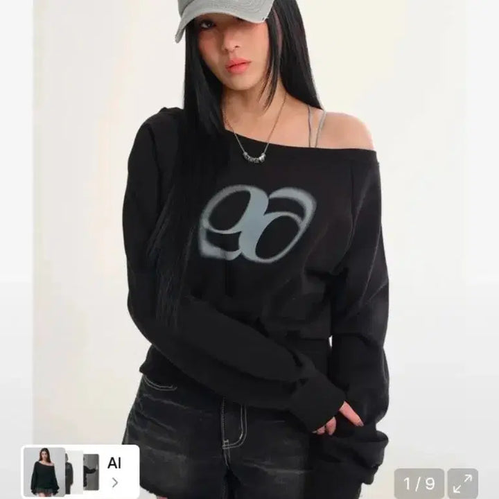 [BUNJANG] Az on Off-Shoulder Sweatshirt Black / 애즈온 오프숄더 맨투맨 블랙