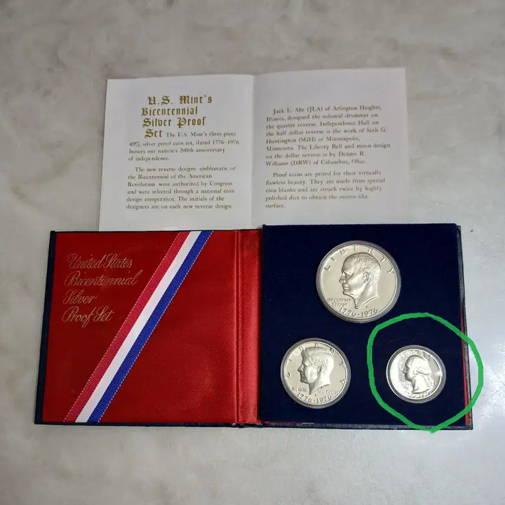 [BUNJANG] 1976 USA Bicentennial Washington Quarter Dollar "Proof" Silver Coin / (은화)미국1976 독립 200주년 기념주화 "프루프" 워싱턴 쿼터 달러