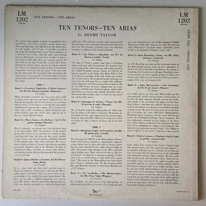 [BUNJANG] RCA Victor LM-1202 Ten Tenors, Ten Arias Original US Mono LP / (이한장의명반 추천) Ten Tenors, Ten Arias RcA LP