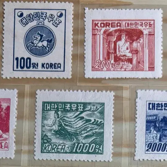 [BUNJANG] Korean Mint 7 Types Stamp Set (1952-1953) / 한국조폐공사판7종, 파형, 단편우표, 보통우표, 1952-1953년