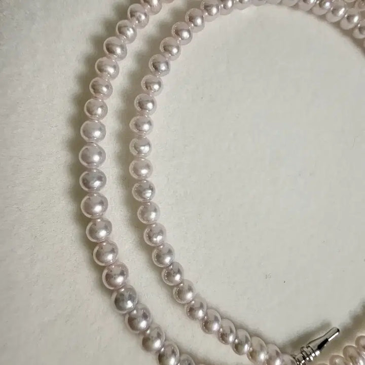 [BUNJANG] Natural Freshwater Pearl Necklace 3mm+ Pink Hue 45cm with 925 Silver Clasp / 새상품) 천연 담수진주 핑크빛 진주목걸이 3mm+ 45cm