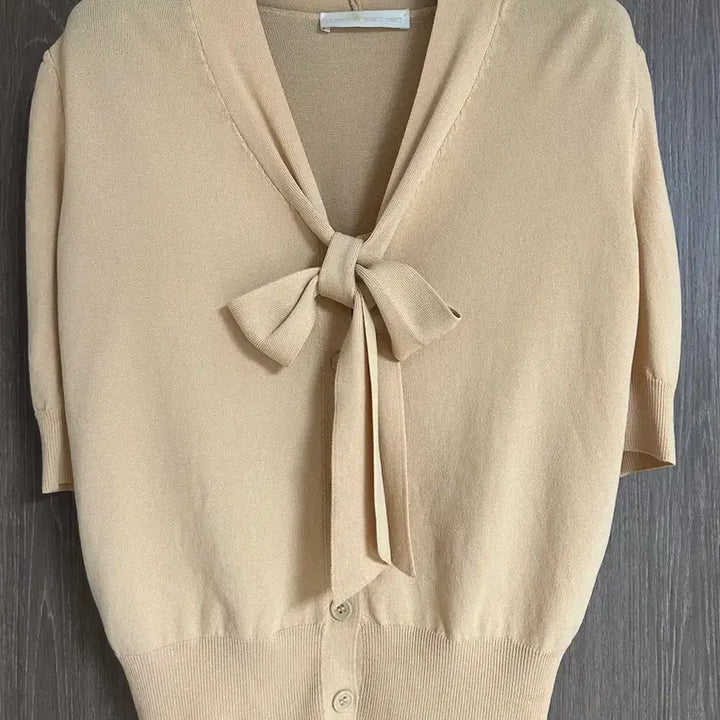 [BUNJANG] Beige Ribbon Knit Cardigan / 베이지 리본 니트 가디건