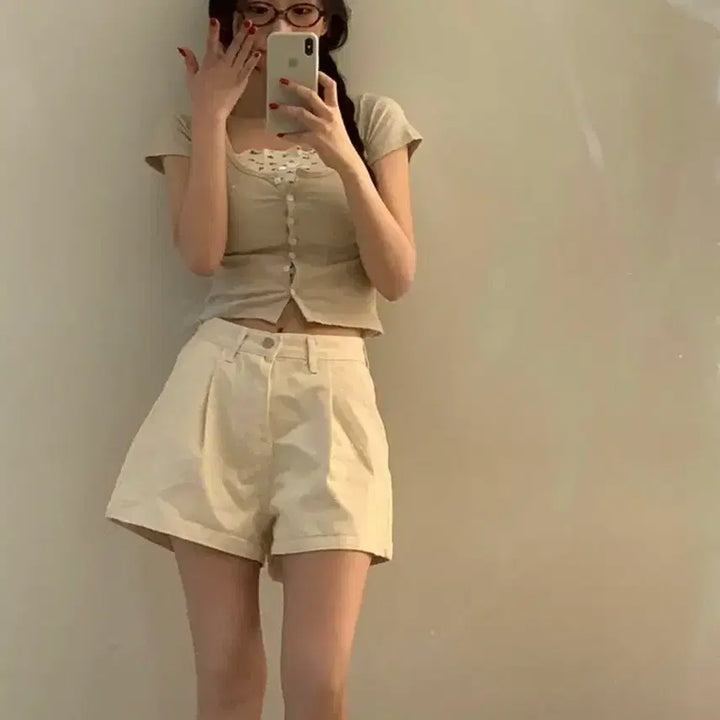 [BUNJANG] Young &amp; Rich Pin Tuck Shorts Ivory / 영앤리치 핀턱 반바지 숏 팬츠 아이보리