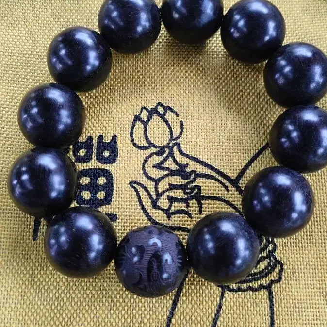 [BUNJANG] Blackwood Pixiu Engraved Prayer Bead Bracelet 20mm / 고품질 흑단 자광 노료 비휴 팔찌  20mm