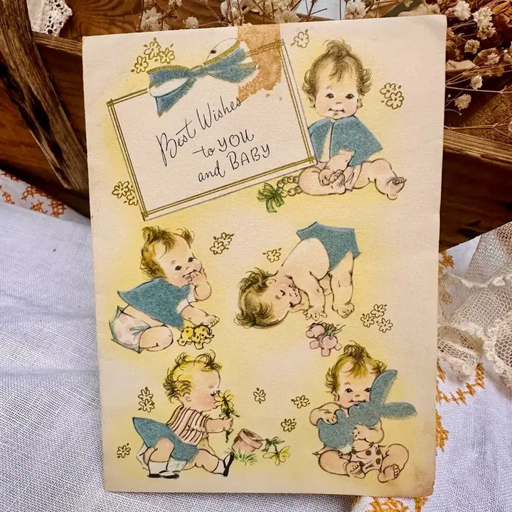 [BUNJANG] Vintage "Best Wishes to YOU and BABY" Card / 빈티지 베이비카드 재롱