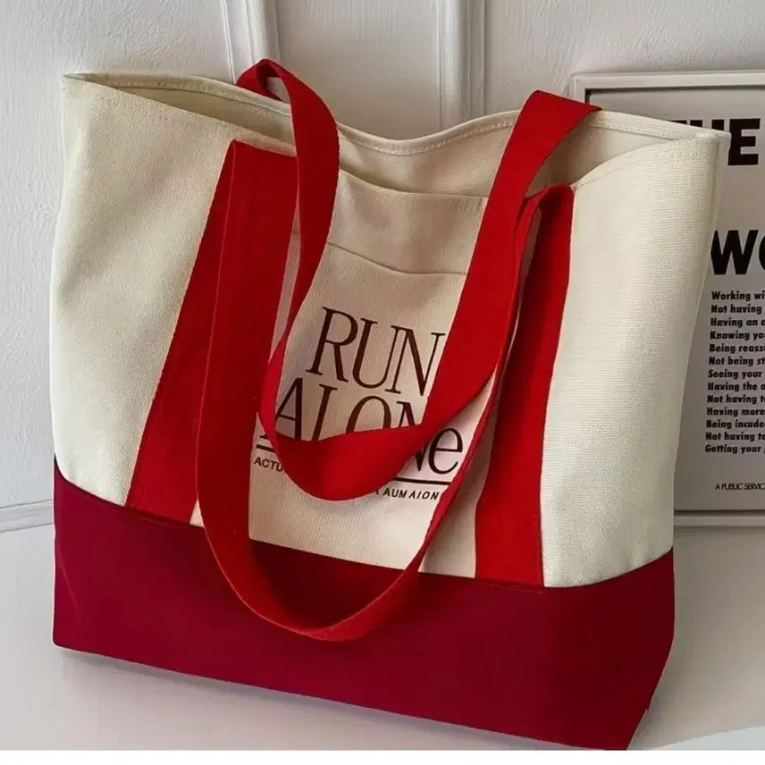 [BUNJANG] Canvas Tote Bag Red/Ivory / 캔버스 토트백 레드/아이보리(새상품)