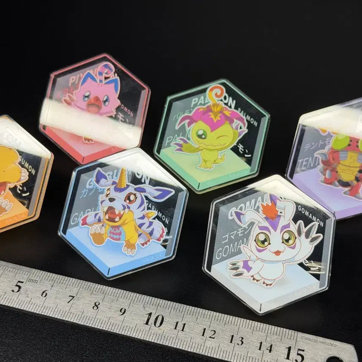 [BUNJANG] Digimon Hexagonal Brooch Badge Set (New) / [디지몬] 육각 브로치 뱃지 6종 일괄 (새제품)